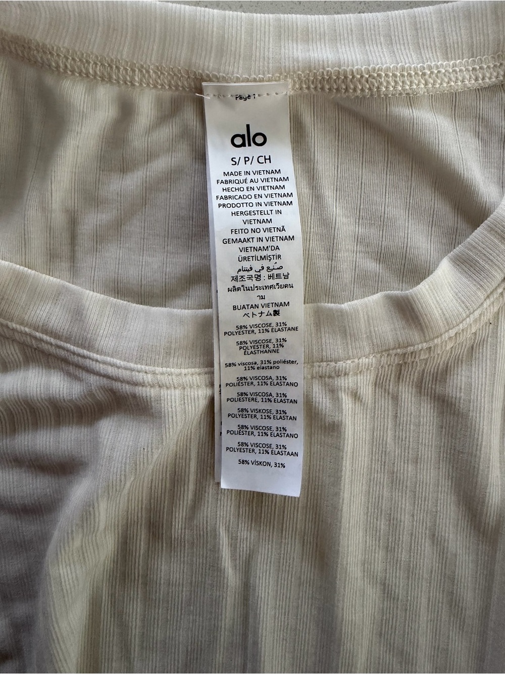 Alo Yoga Ribbed Sea Coast Short Sleeve Tee Athletic Crew Neck Size XS Ivory - Picture 5 of 6